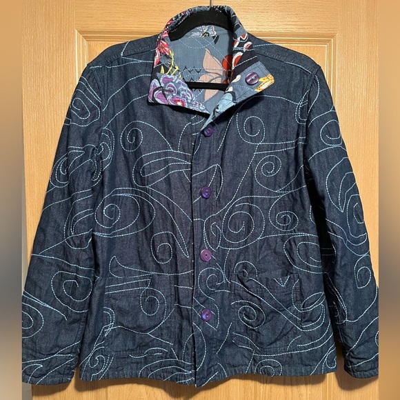 Casual Studio Floral Colorful Quilted Reversible Jacket 100% Cotton Womens Med - Picture 8 of 10